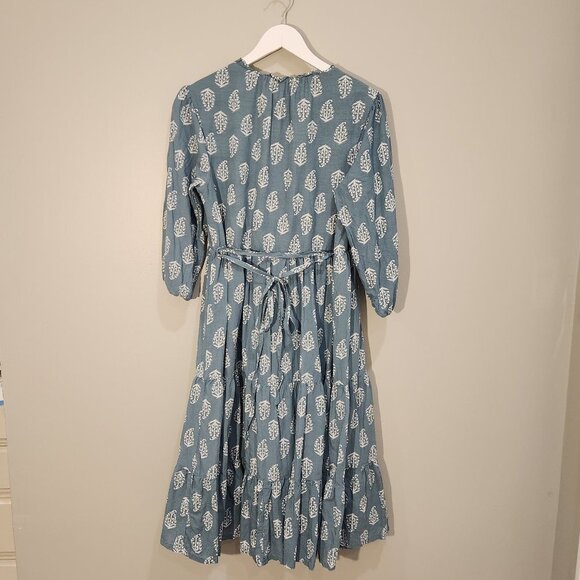 Lucky Brand Dress Teal Tree Print Tier Cottagecore Flowy Boho Lagenlook - Size M - Picture 2 of 5